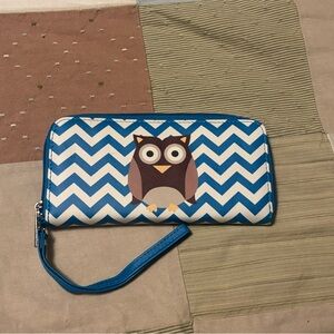 Owl Print Blue Chevron Wristlet Wallet